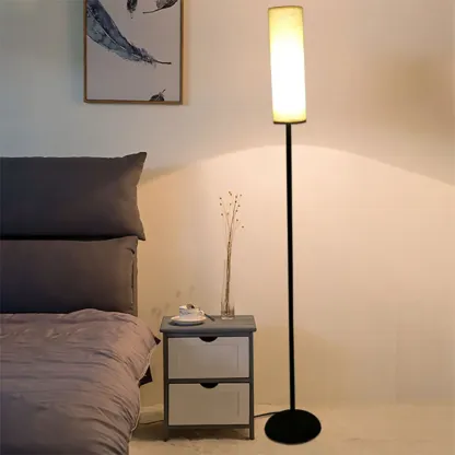 Modern Floor Lamp with Geometric Fabric Shade for Bedroom Image - 3