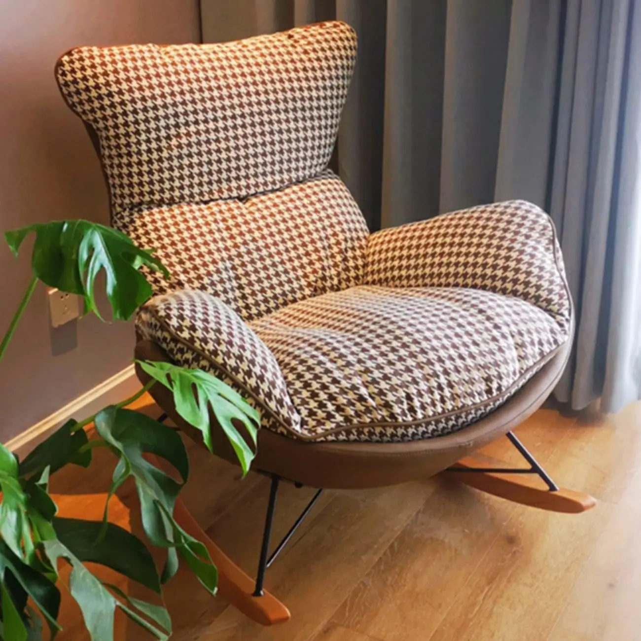 Mid Century Modern Upholstered Rocking Chair with Ottoman Image - 7 | homeyfad