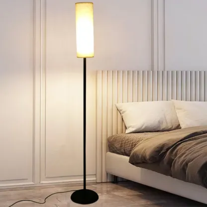 Modern Floor Lamp with Geometric Fabric Shade for Bedroom Image - 4