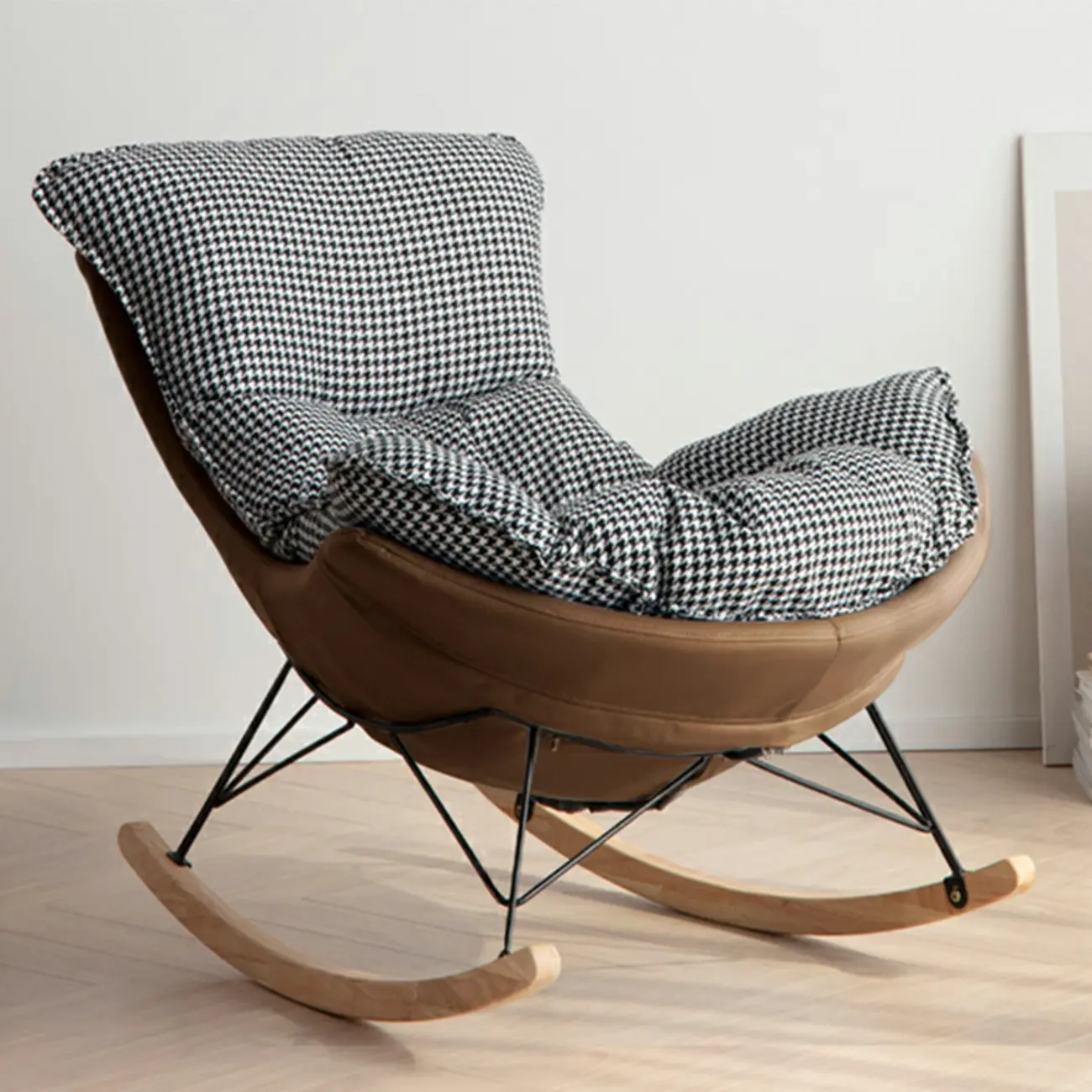 Mid Century Modern Upholstered Rocking Chair with Ottoman Image - 8 | homeyfad
