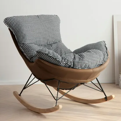 Mid Century Modern Upholstered Rocking Chair with Ottoman Image - 8