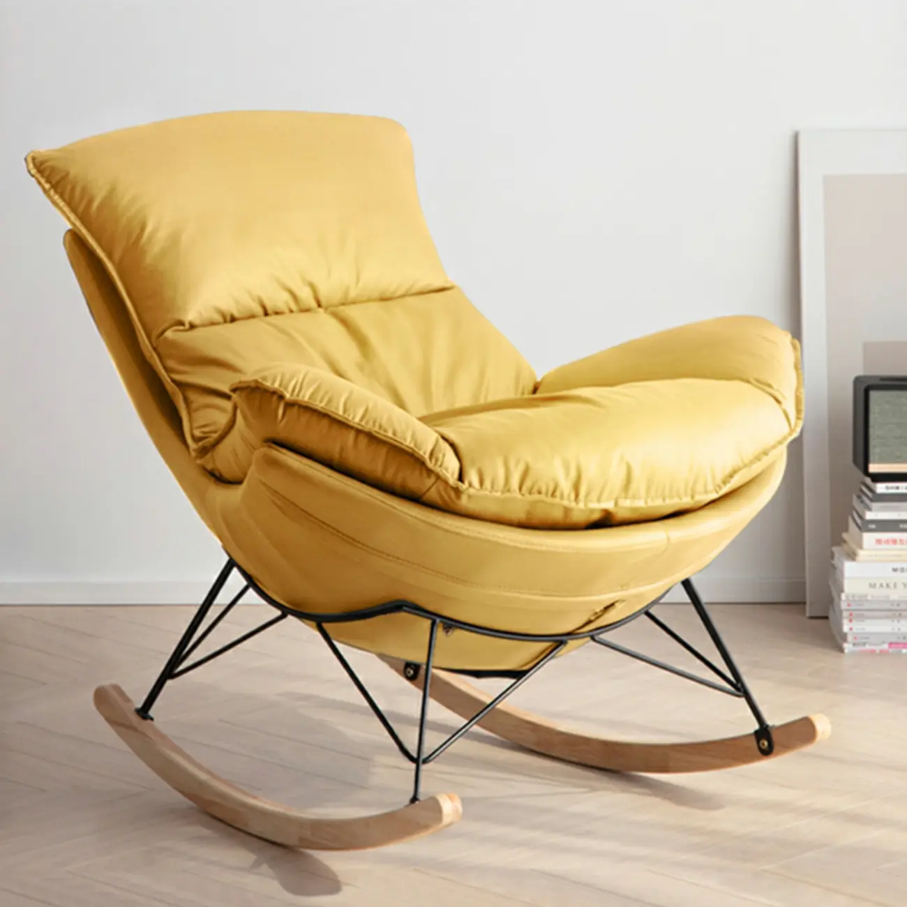 Mid Century Modern Upholstered Rocking Chair with Ottoman Image - 9 | homeyfad