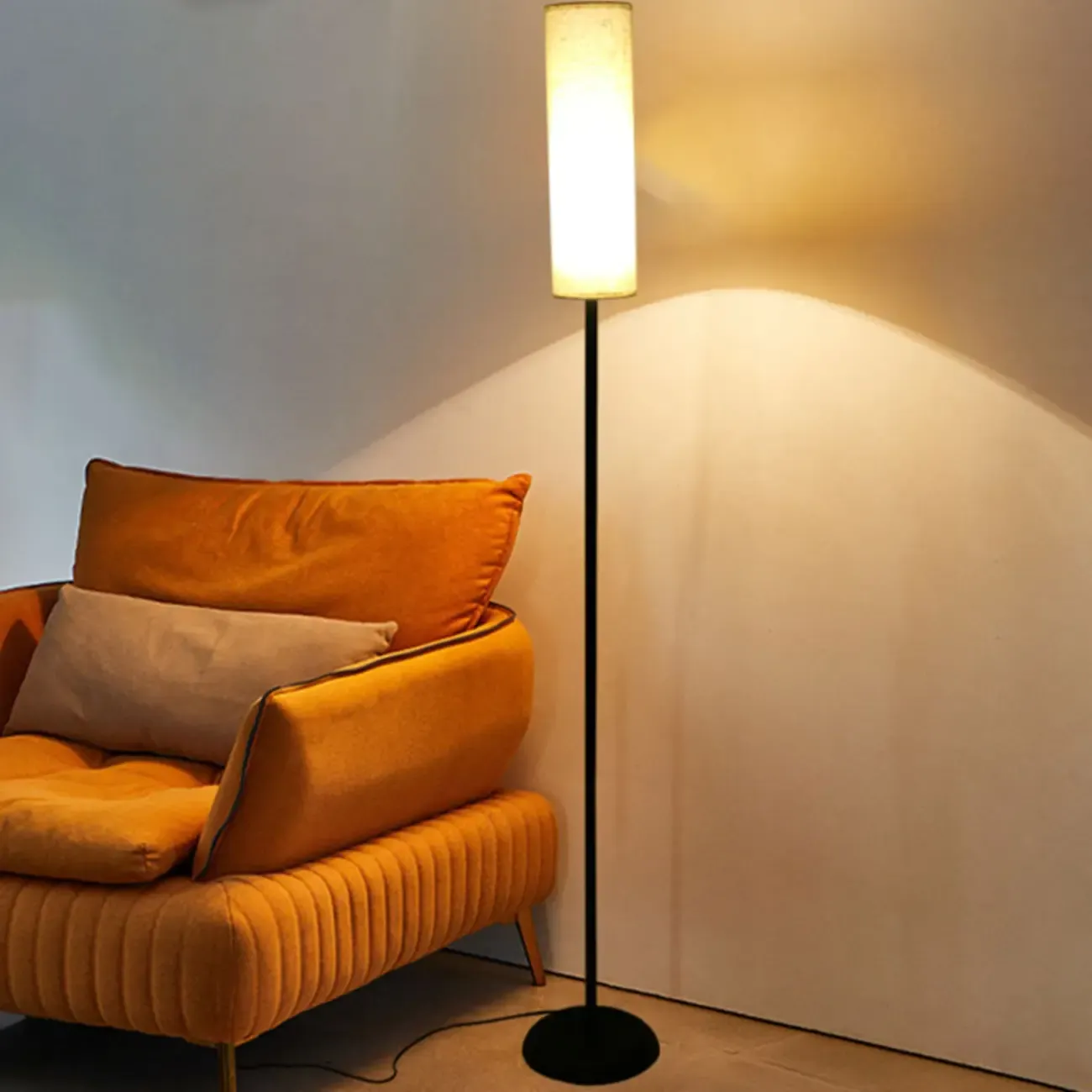 Modern Floor Lamp with Geometric Fabric Shade for Bedroom Image - 6