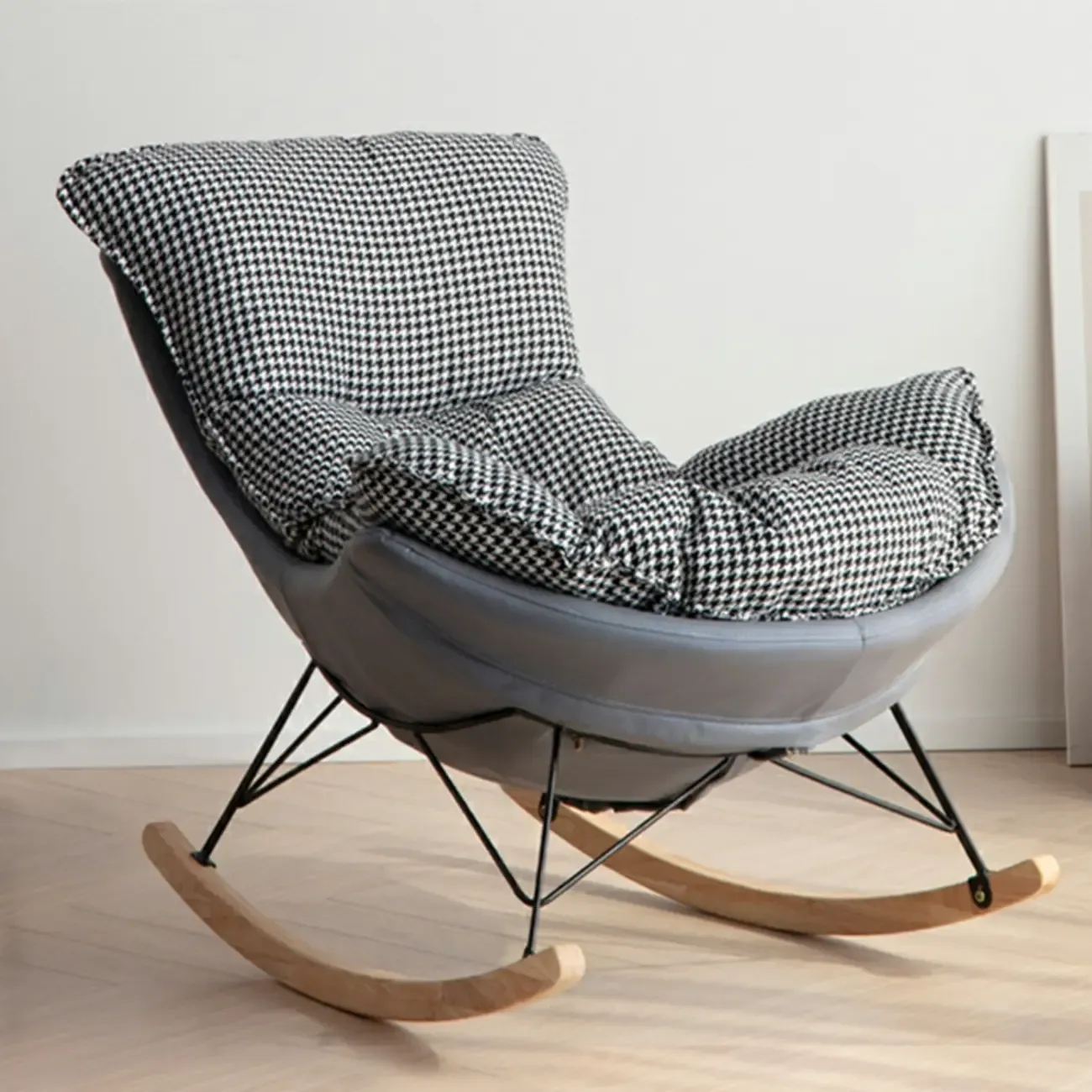 Mid Century Modern Upholstered Rocking Chair with Ottoman Image - 11