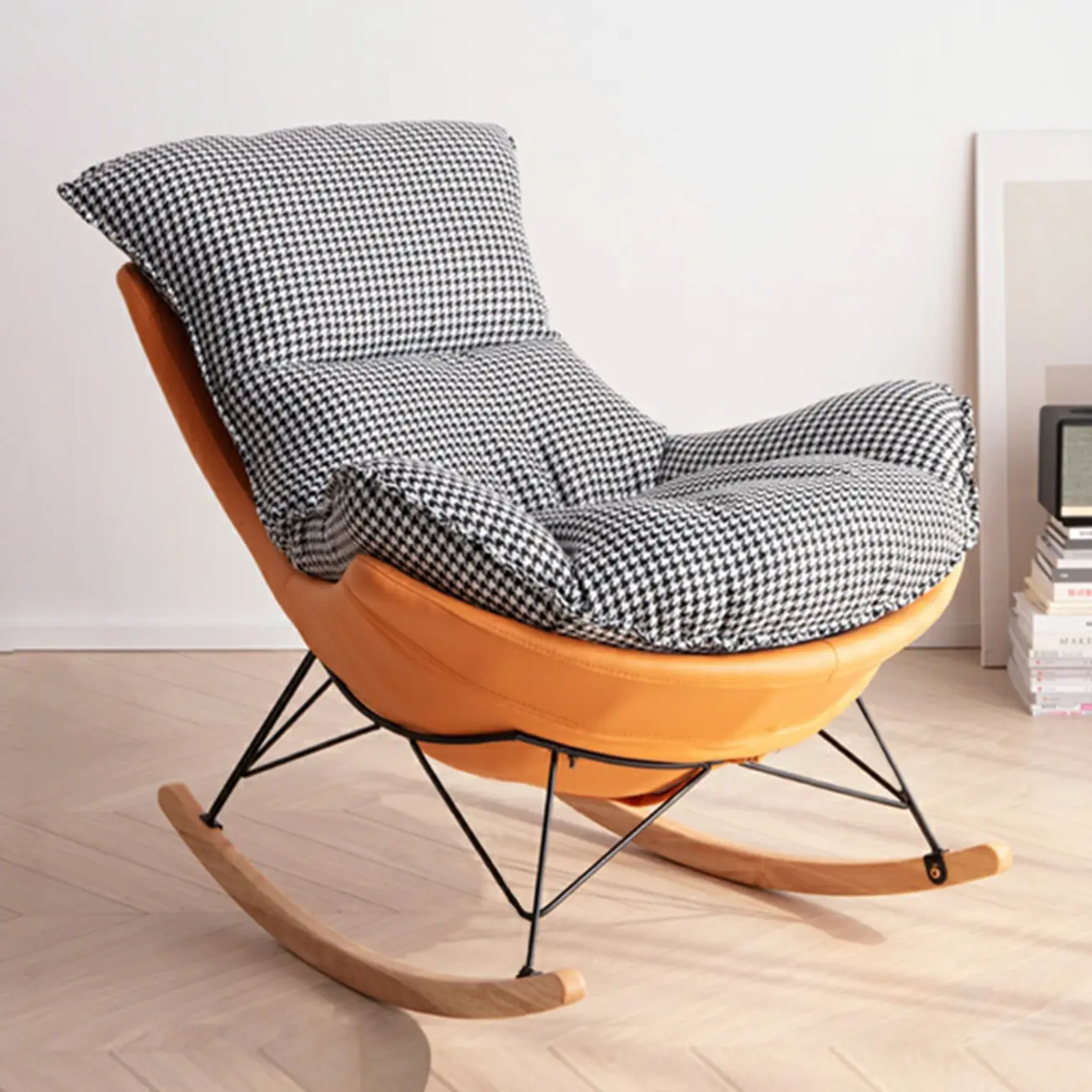 Mid Century Modern Upholstered Rocking Chair with Ottoman Image - 13 | homeyfad