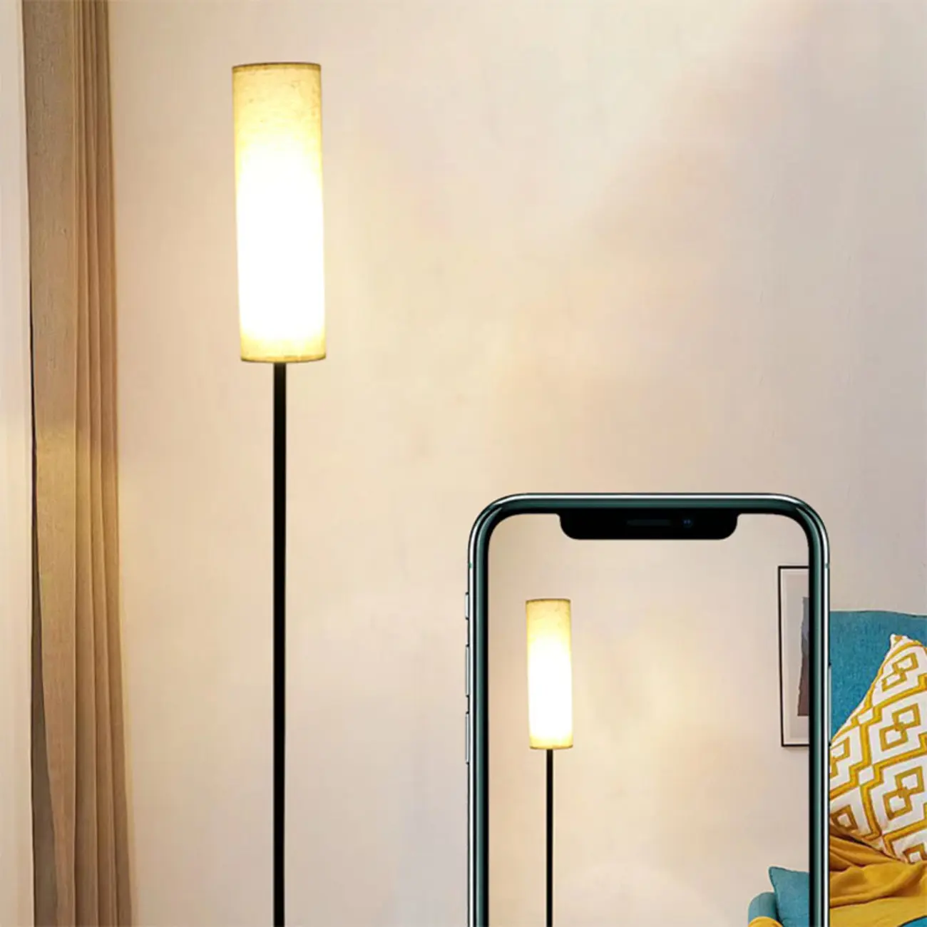 Modern Floor Lamp with Geometric Fabric Shade for Bedroom Image - 13 | homeyfad