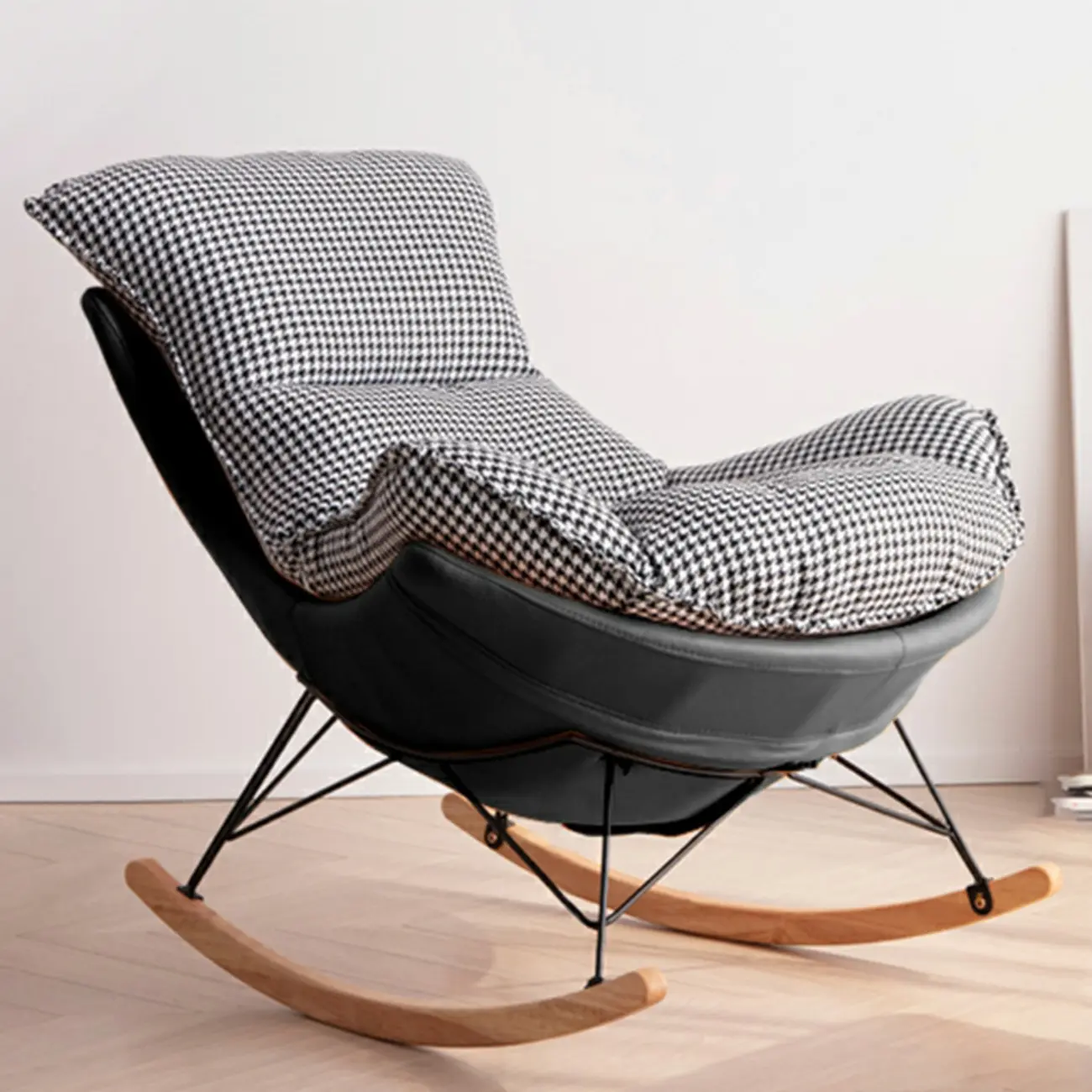 Mid Century Modern Upholstered Rocking Chair with Ottoman Image - 15 | homeyfad