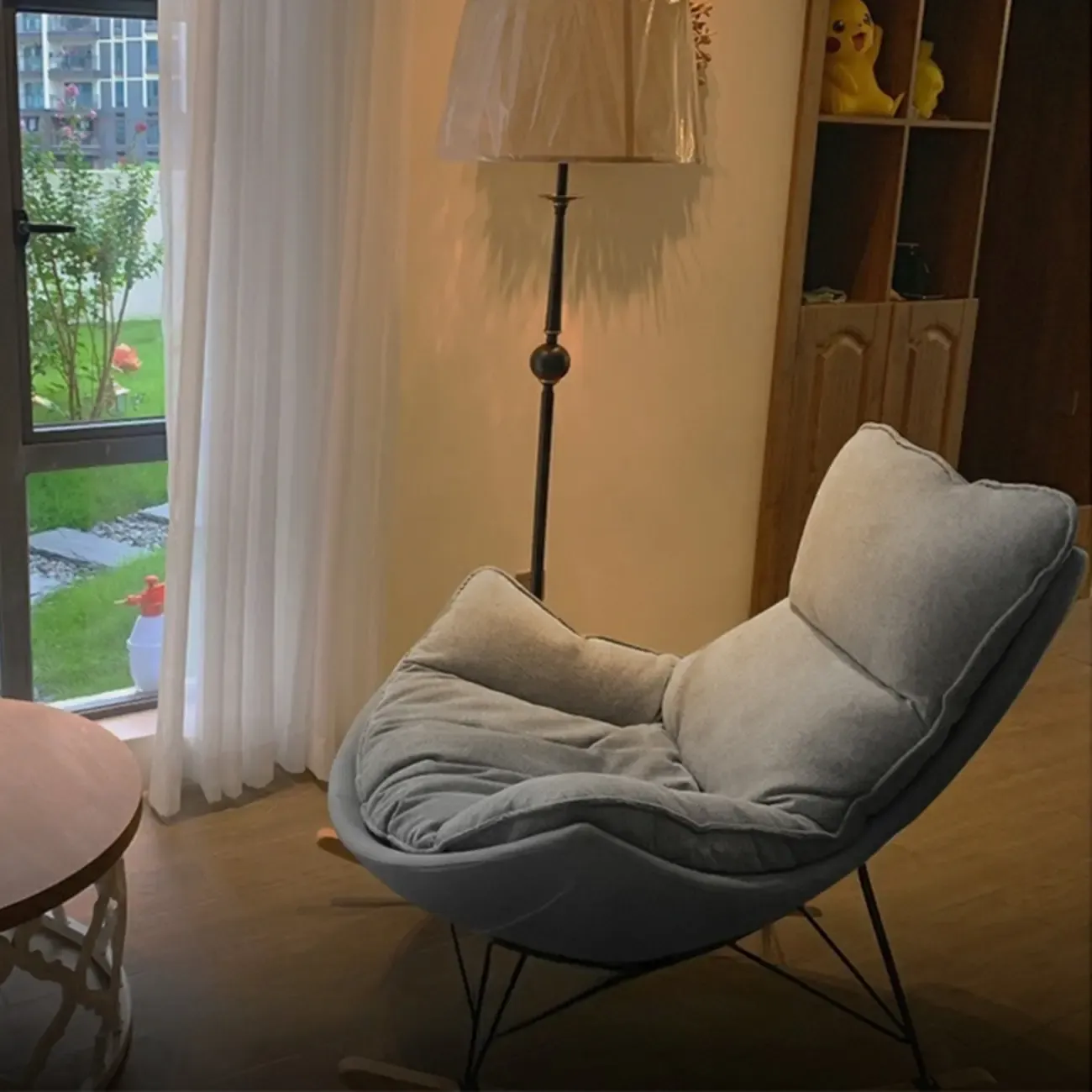 Mid Century Modern Upholstered Rocking Chair with Ottoman Image - 19