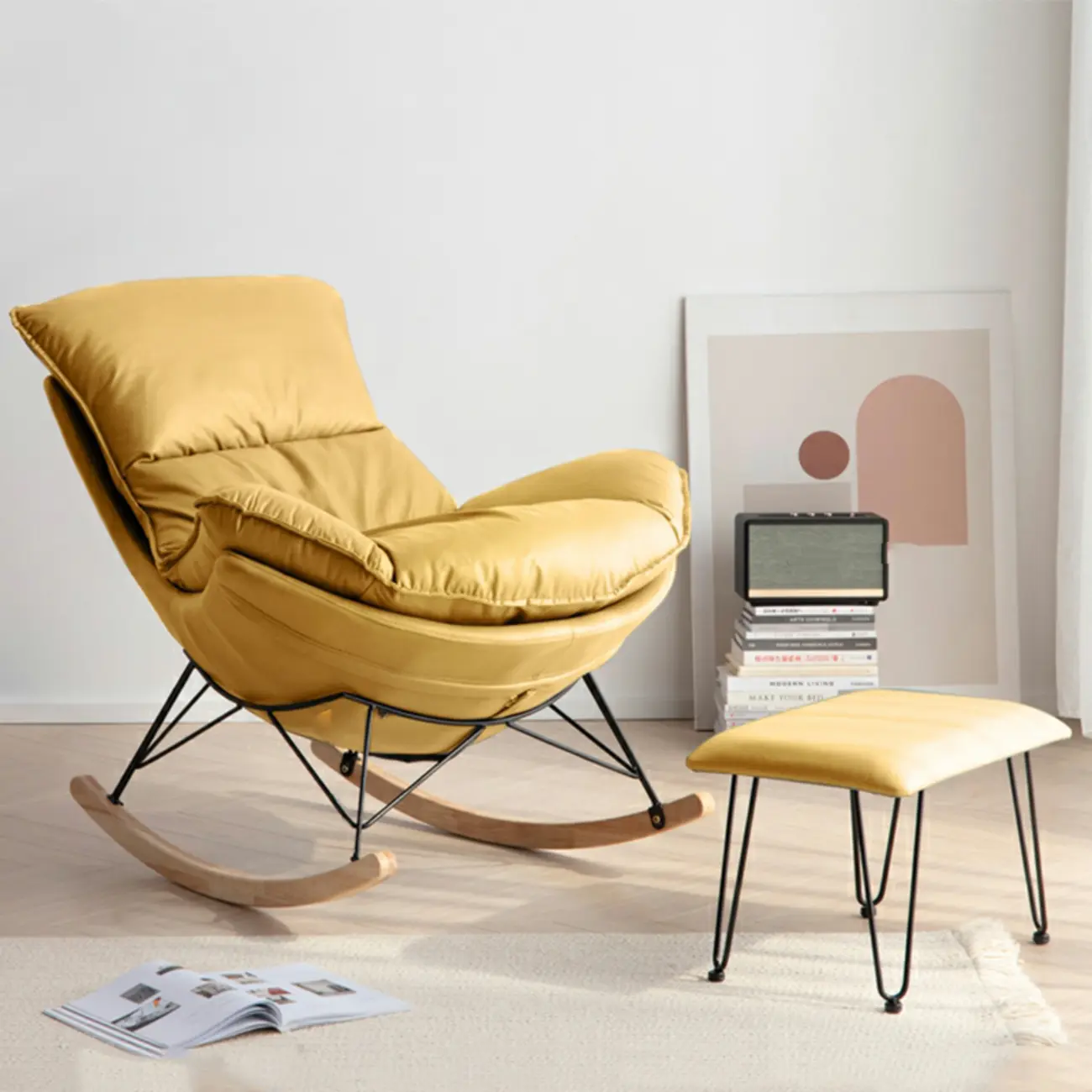 Mid Century Modern Upholstered Rocking Chair with Ottoman Image - 24 | homeyfad