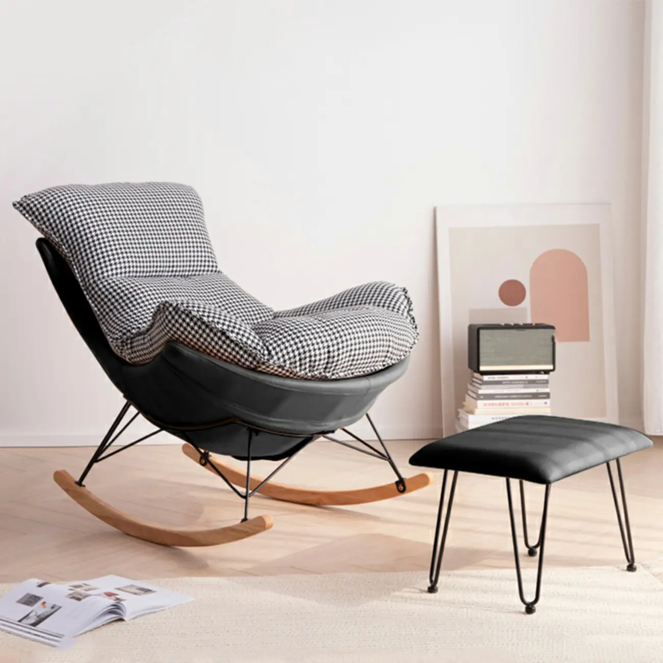 Mid Century Modern Upholstered Rocking Chair with Ottoman Image - 27 | homeyfad