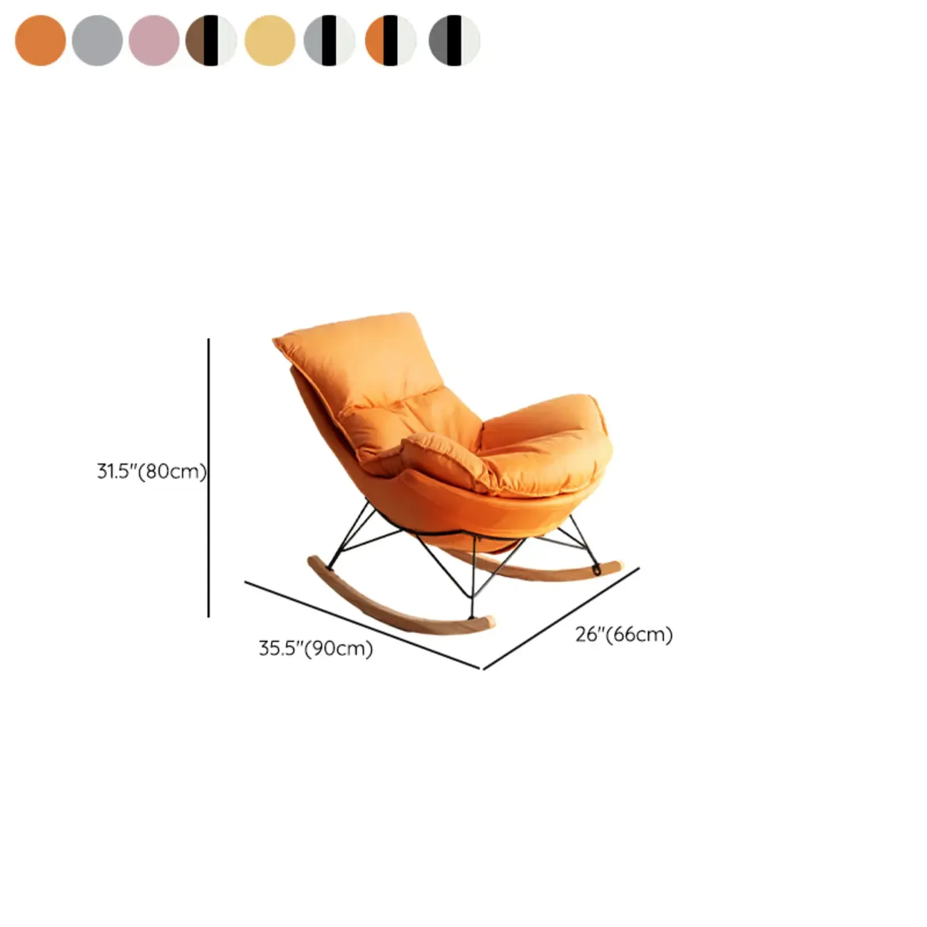 Mid Century Modern Upholstered Rocking Chair with Ottoman #size