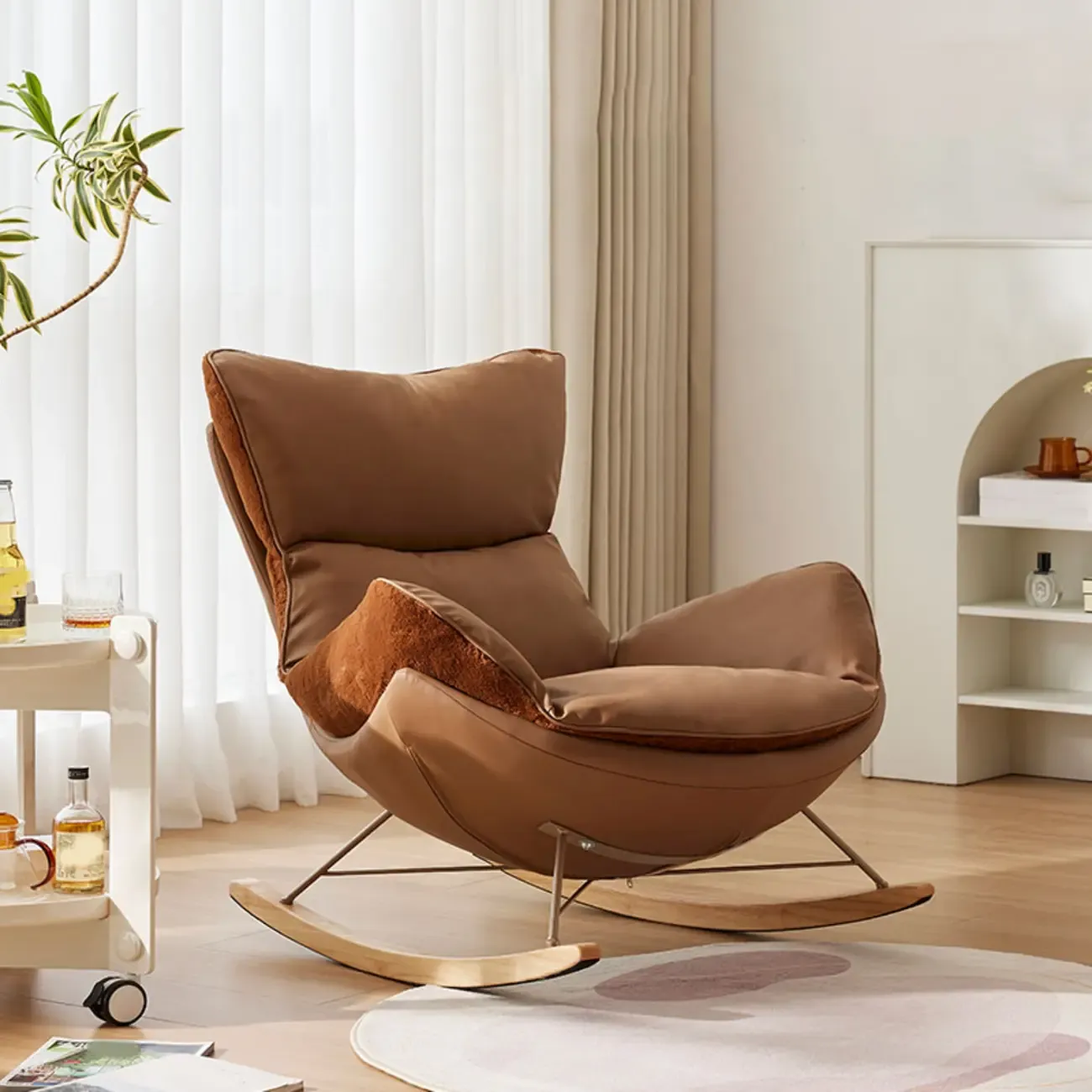 Upholstered Rocking Chair with Optional Ottoman for Living Room Image - 5