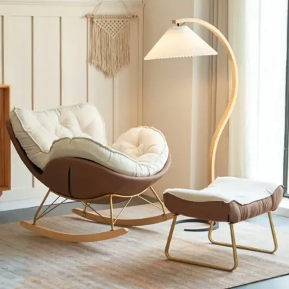 Creamy Upholstered Rocking Chair with Ottoman for Living Room Image - 1