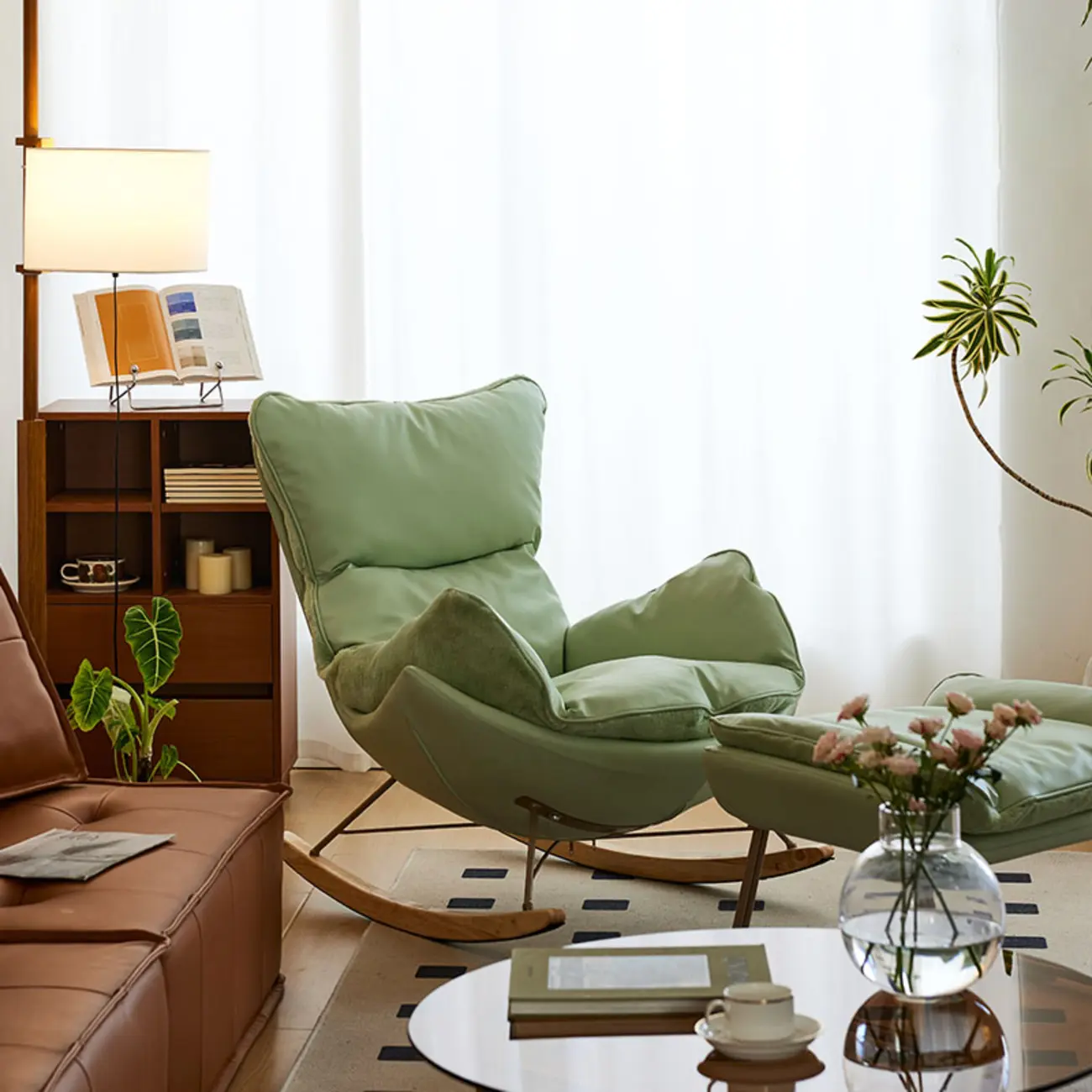 Upholstered Rocking Chair with Optional Ottoman for Living Room Image - 6 | homeyfad