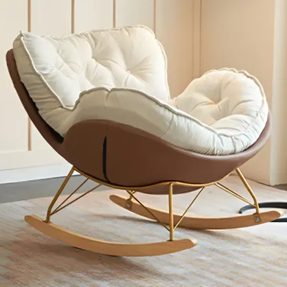 Creamy Upholstered Rocking Chair with Ottoman for Living Room Image - 2