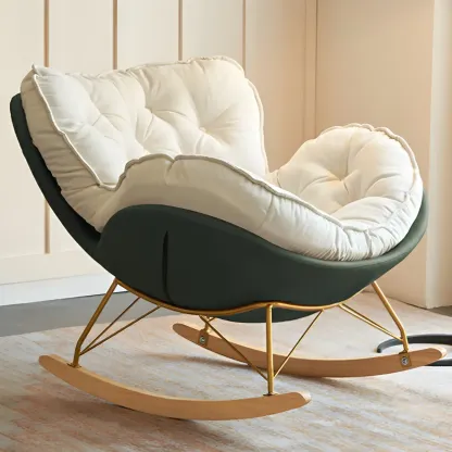 Creamy Upholstered Rocking Chair with Ottoman for Living Room Image - 11