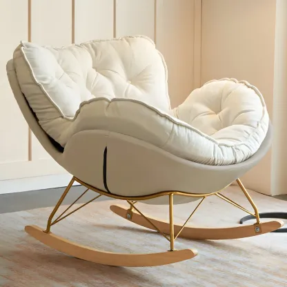 Creamy Upholstered Rocking Chair with Ottoman for Living Room Image - 13