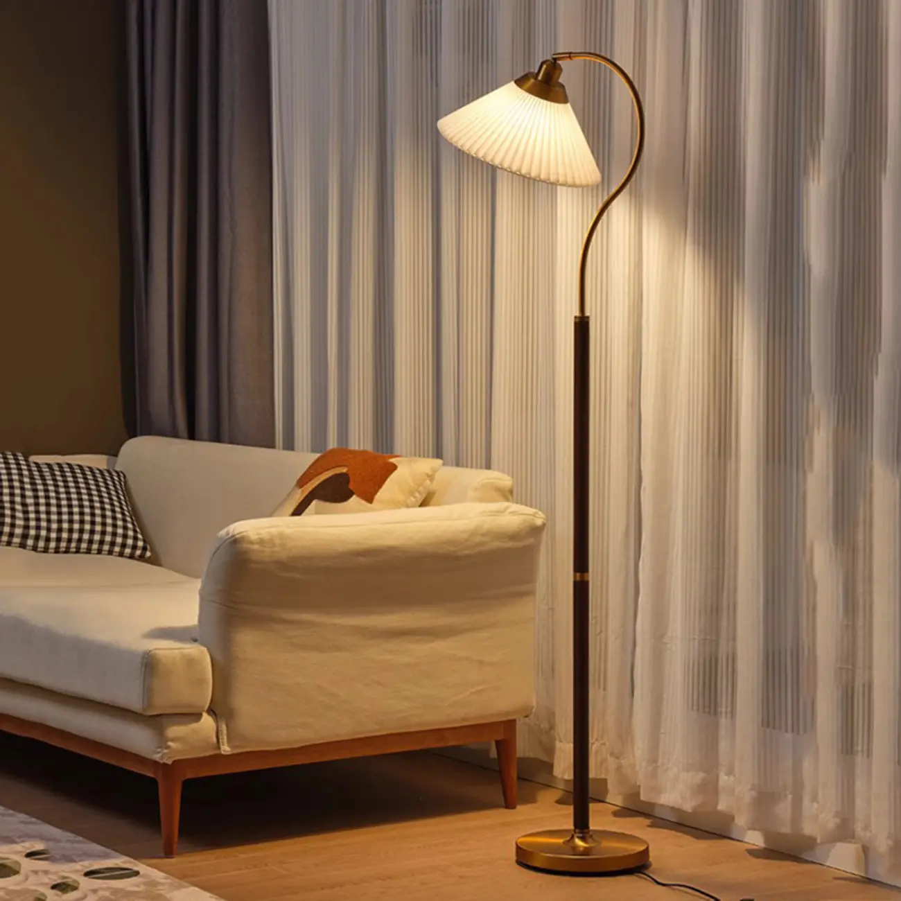 Modern Floor Lamp with Pleated Shade for Living Room Image - 2 | homeyfad