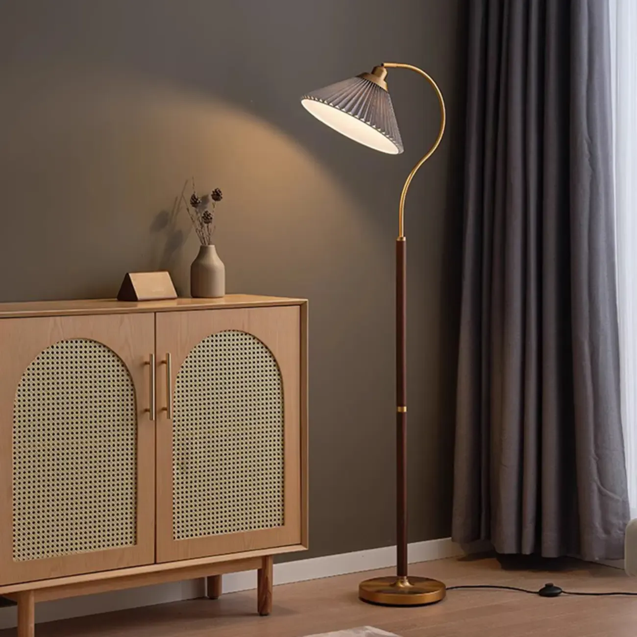 Modern Floor Lamp with Pleated Shade for Living Room Image - 3