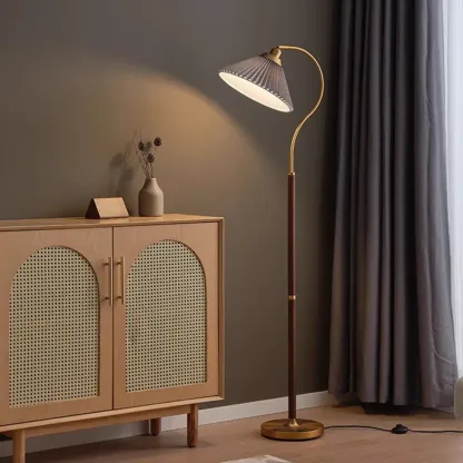 Modern Floor Lamp with Pleated Shade for Living Room Image - 3