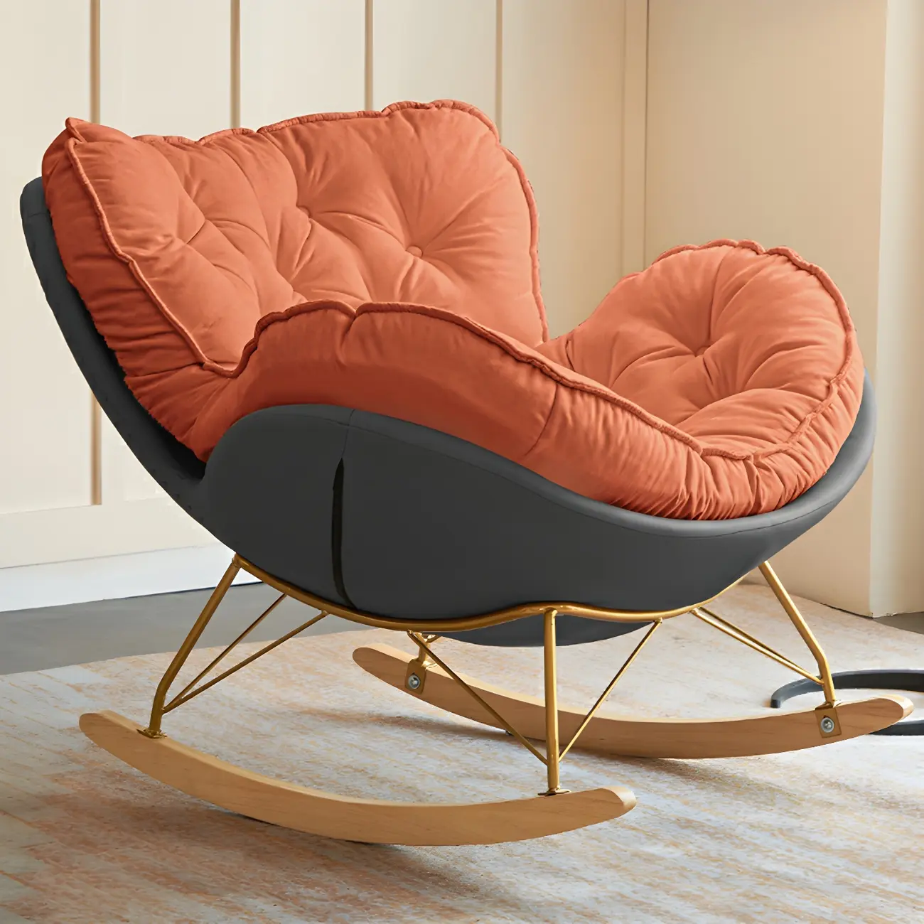 Creamy Upholstered Rocking Chair with Ottoman for Living Room Image - 16 | homeyfad