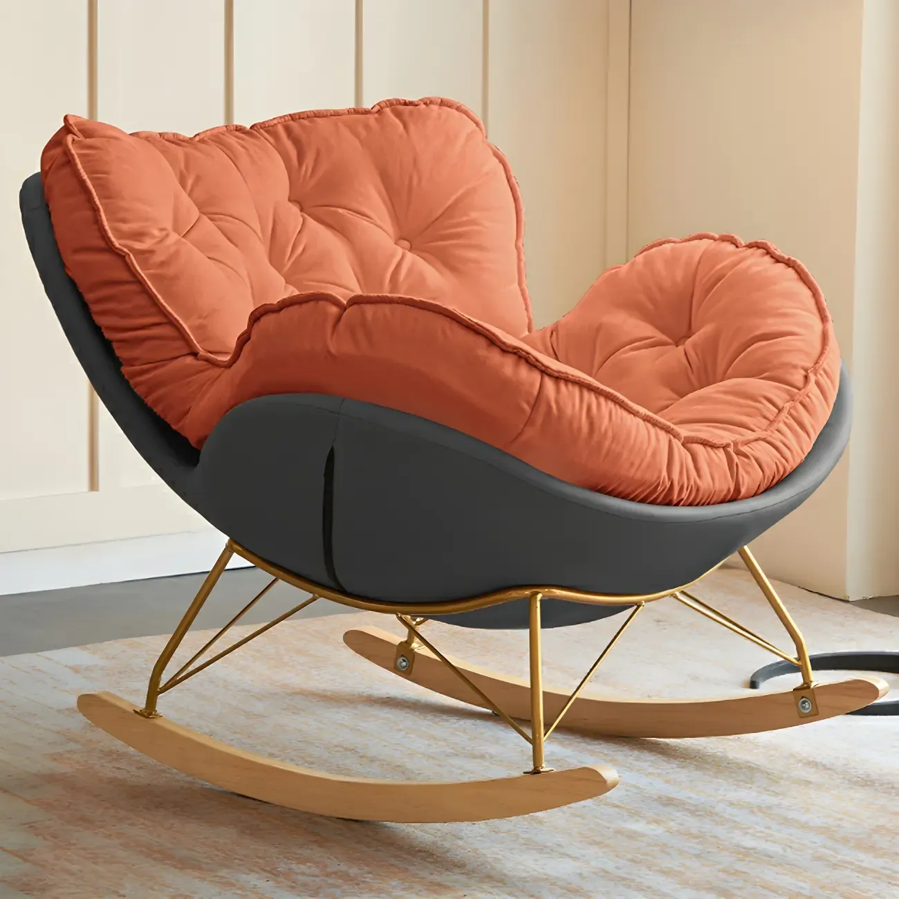 Creamy Upholstered Rocking Chair with Ottoman for Living Room Image - 16