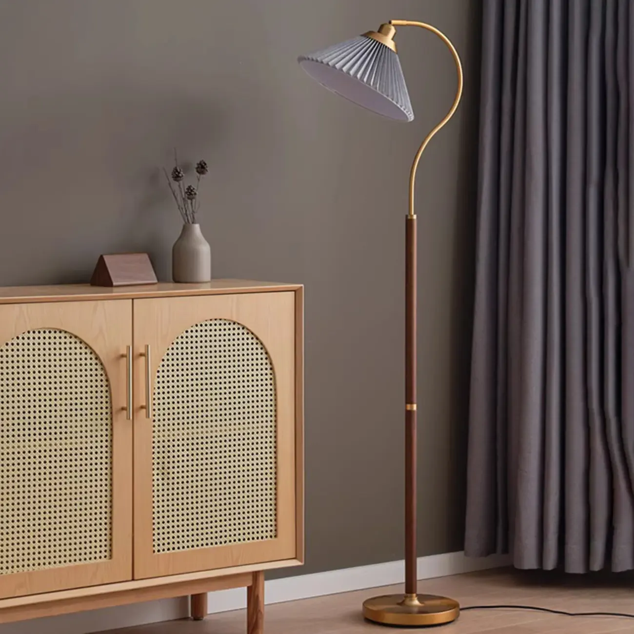 Modern Floor Lamp with Pleated Shade for Living Room Image - 5
