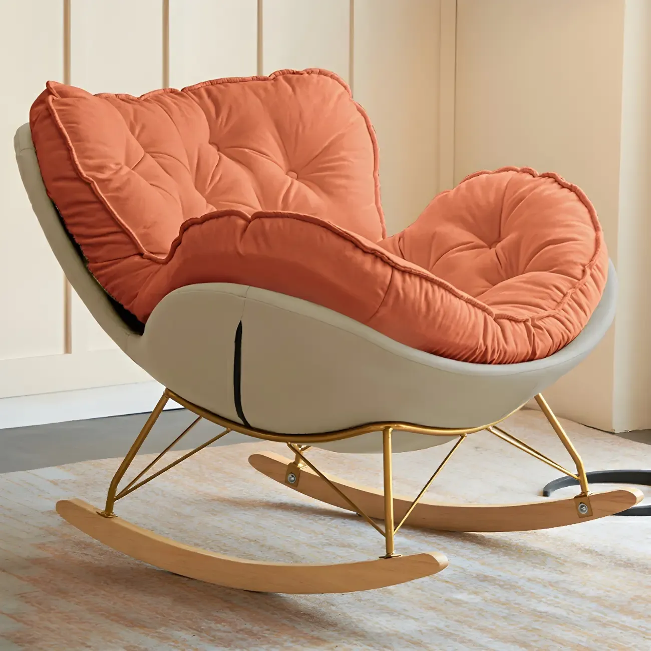 Creamy Upholstered Rocking Chair with Ottoman for Living Room - HomeyFad