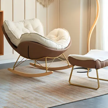 Creamy Upholstered Rocking Chair with Ottoman for Living Room Image - 18