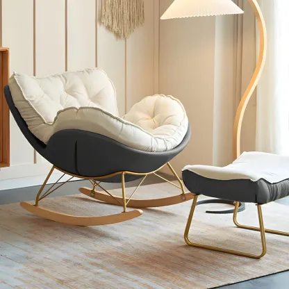 Creamy Upholstered Rocking Chair with Ottoman for Living Room Image - 22