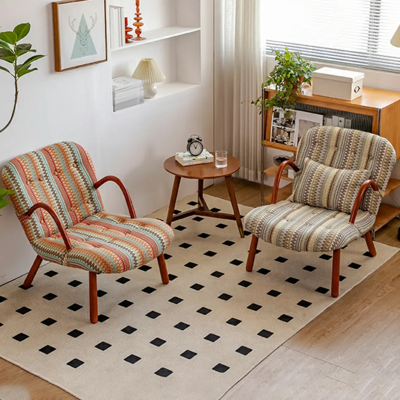 Rustic Upholstered Wood Rocking Chair with Pillow for Living Room Image - 4