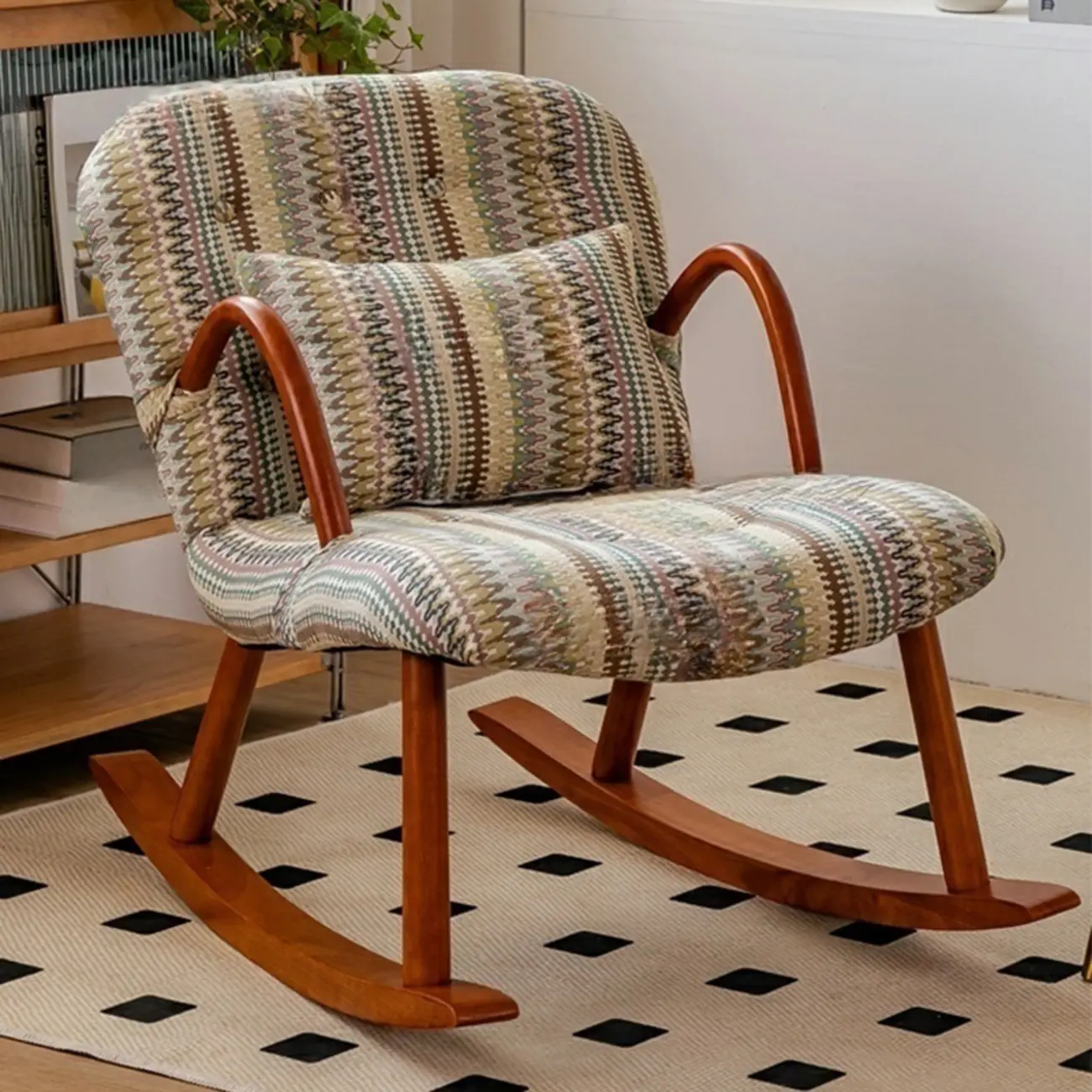 Rustic Upholstered Wood Rocking Chair with Pillow for Living Room Image - 6 | homeyfad