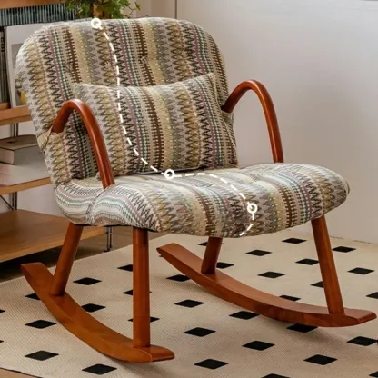 Rustic Upholstered Wood Rocking Chair with Pillow for Living Room Image - 9
