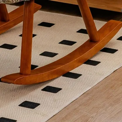 Rustic Upholstered Wood Rocking Chair with Pillow for Living Room Image - 11