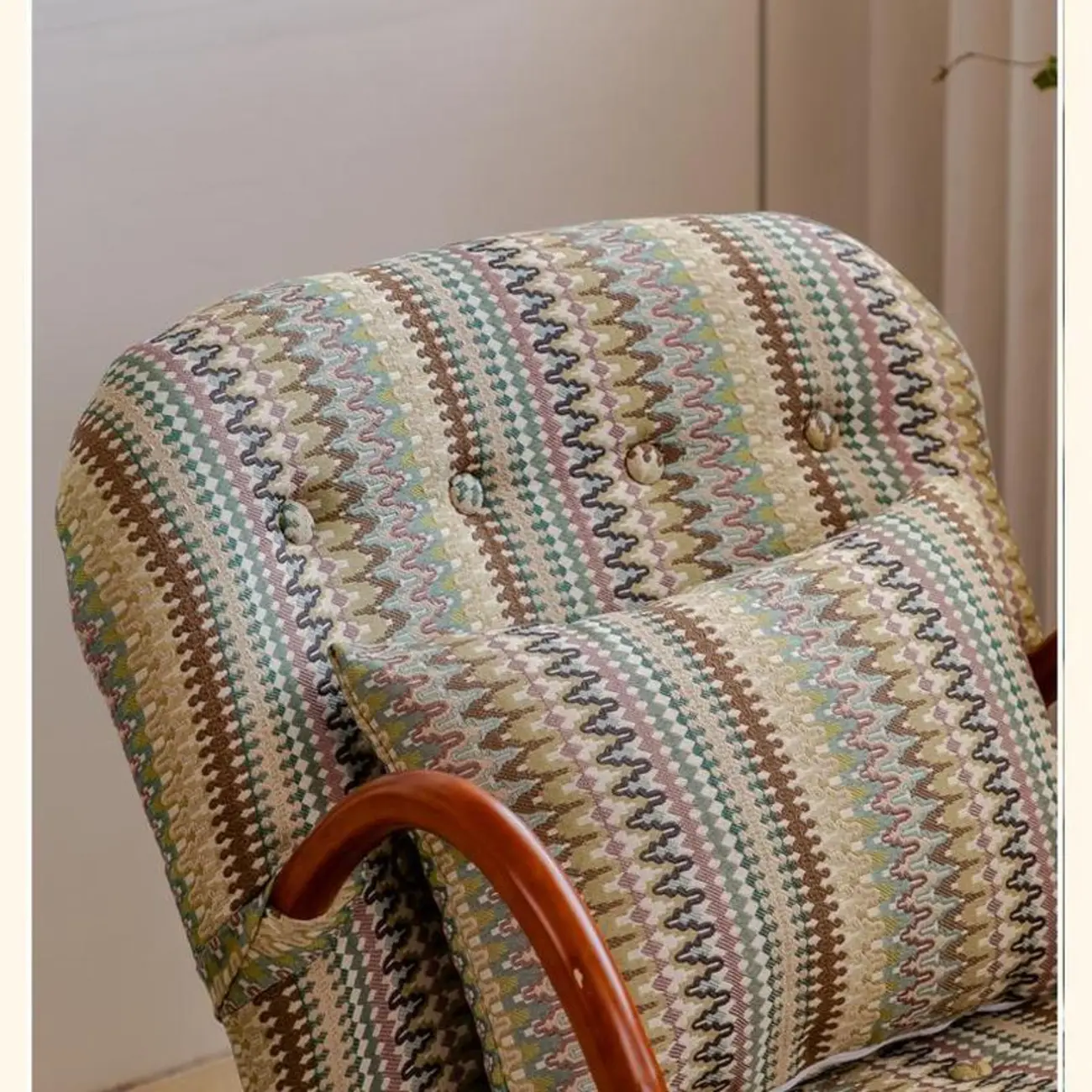 Rustic Upholstered Wood Rocking Chair with Pillow for Living Room Image - 13 | homeyfad