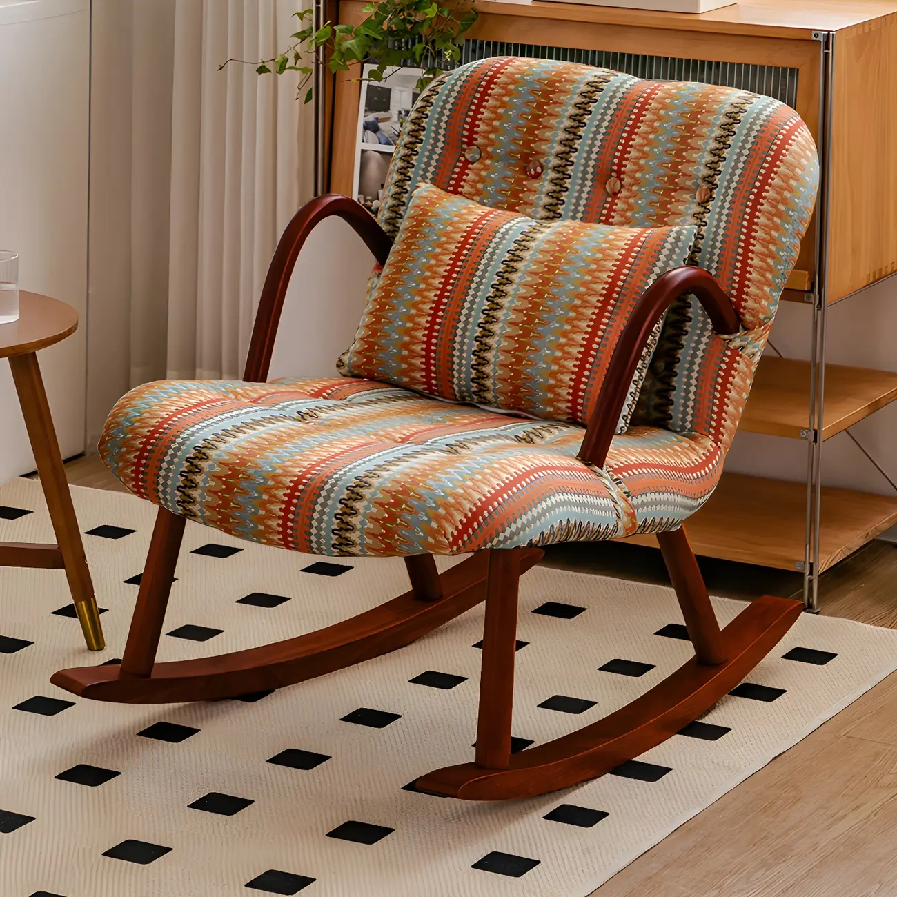 Rustic Upholstered Wood Rocking Chair with Pillow for Living Room Image - 14 | homeyfad