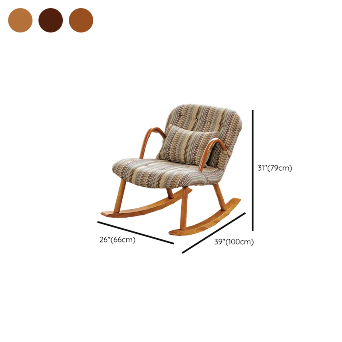 Rustic Upholstered Wood Rocking Chair with Pillow for Living Room #size | homeyfad