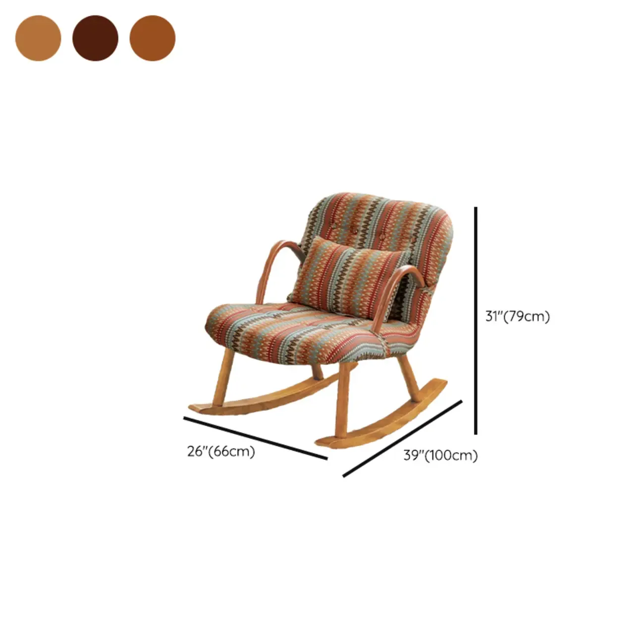 Rustic Upholstered Wood Rocking Chair with Pillow for Living Room Image - 17