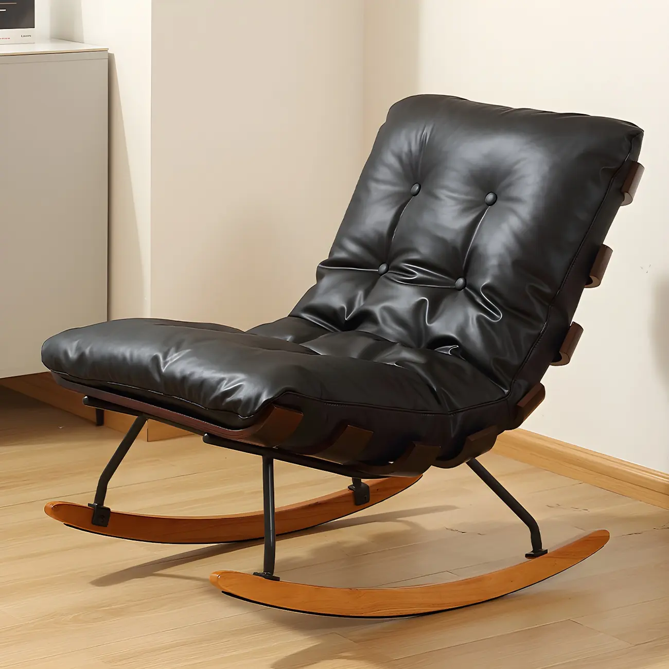 Minimalistic Flannel Cushioned Rocking Chair for Living Room Image - 2 | homeyfad