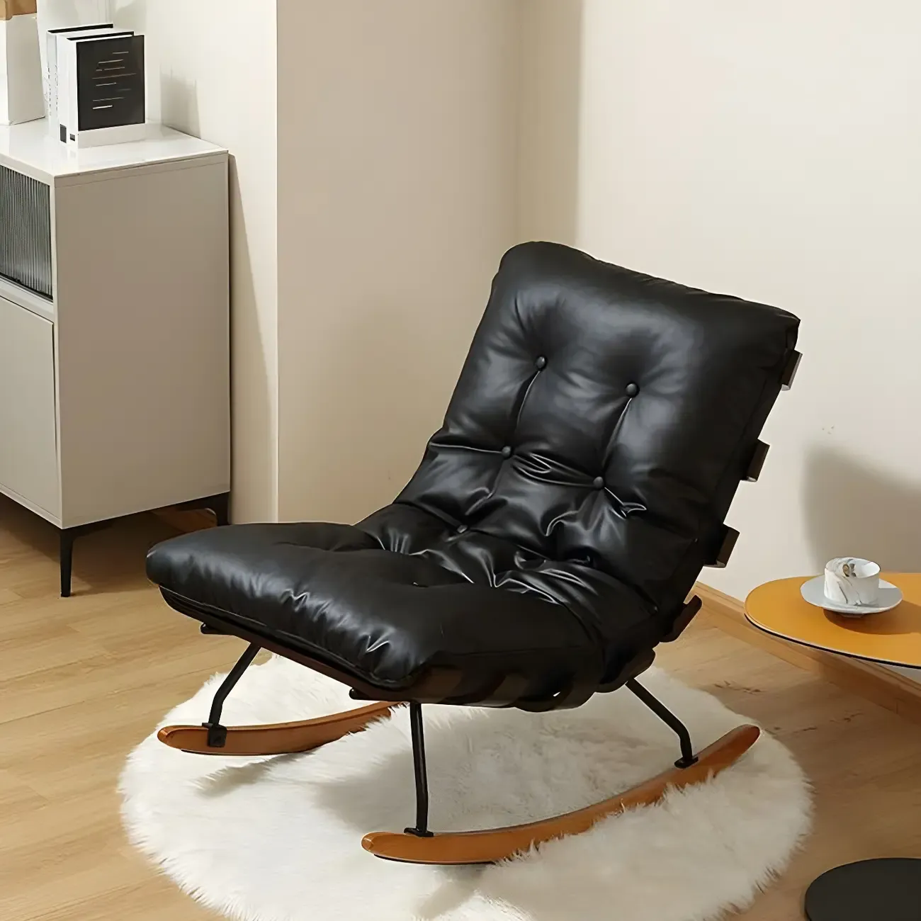 Minimalistic Flannel Cushioned Rocking Chair for Living Room Image - 4