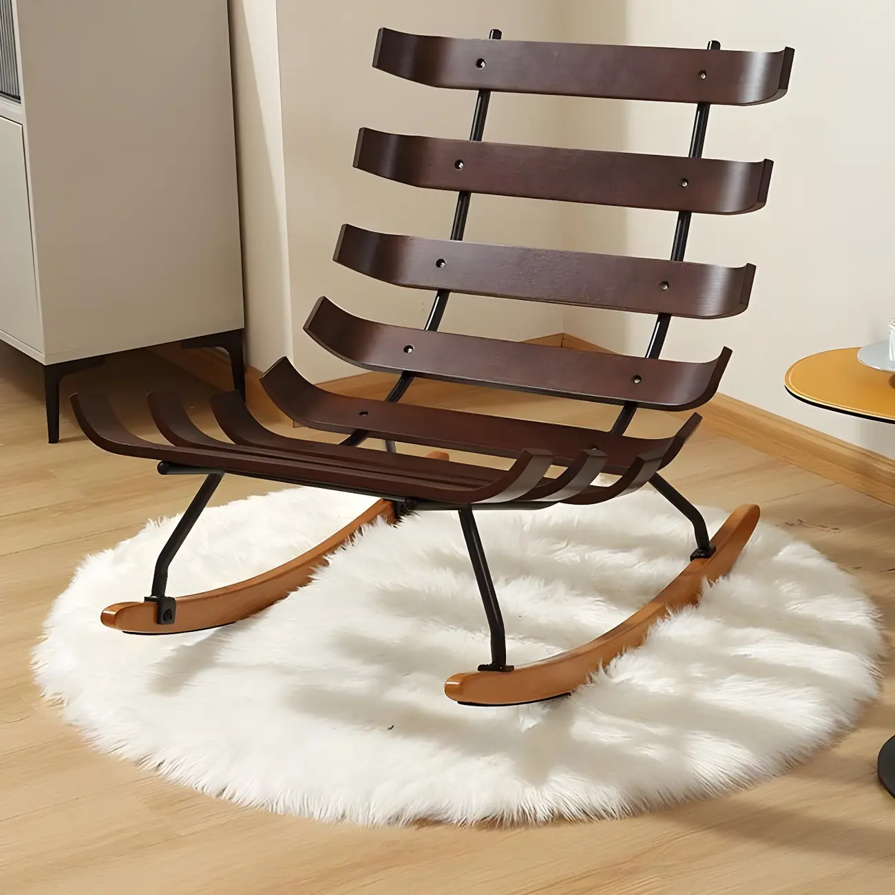 Minimalistic Flannel Cushioned Rocking Chair for Living Room Image - 5 | homeyfad