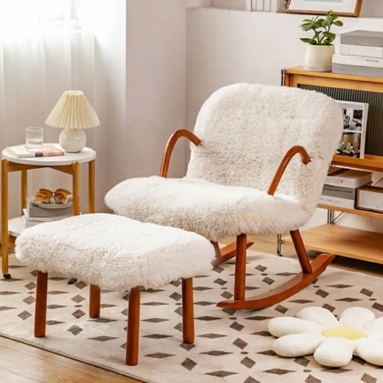 Wood Upholstered Track Arms Rocking Chair Optional Ottoman Image - 1 | homeyfad