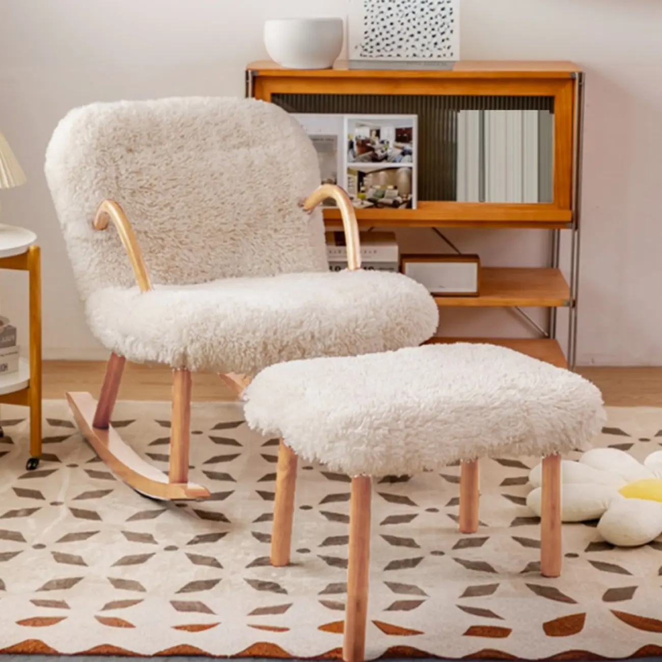 Wood Upholstered Track Arms Rocking Chair Optional Ottoman Image - 2 | homeyfad