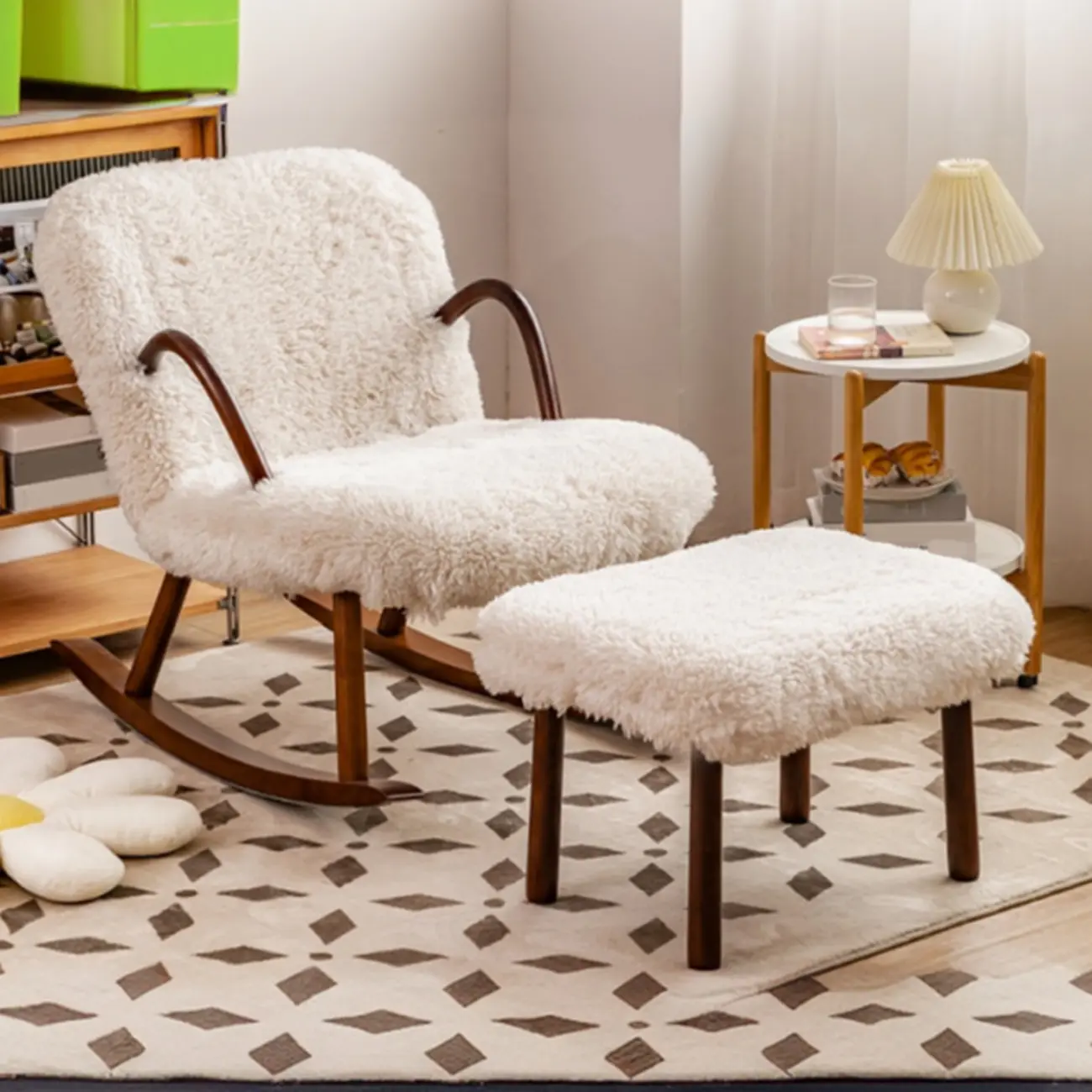 Wood Upholstered Track Arms Rocking Chair Optional Ottoman Image - 3 | homeyfad