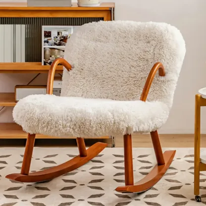 Wood Upholstered Track Arms Rocking Chair Optional Ottoman Image - 5