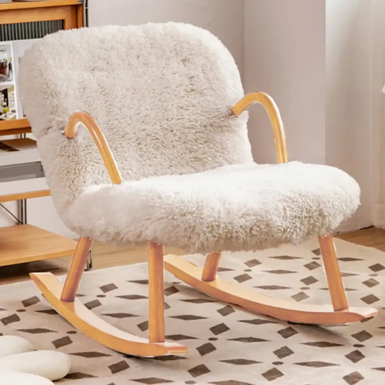 Stationary Solid Wood Rocking Chair with Ottoman & Track Arms - HomeyFad