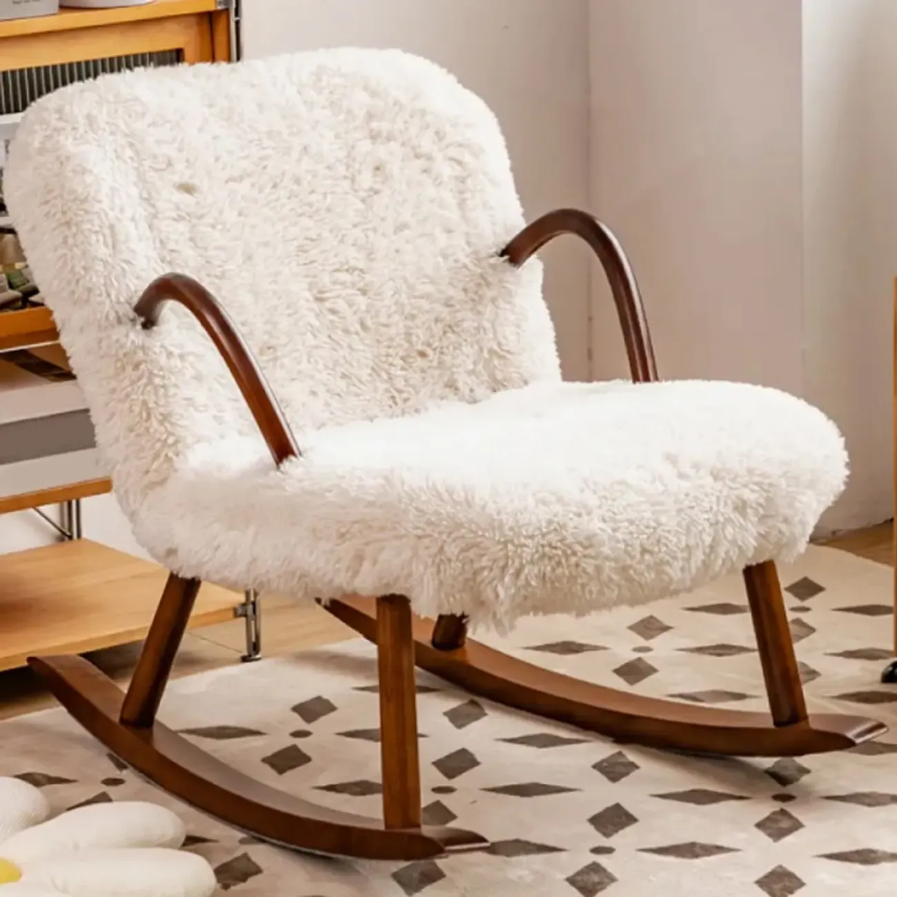Wood Upholstered Track Arms Rocking Chair Optional Ottoman Image - 9