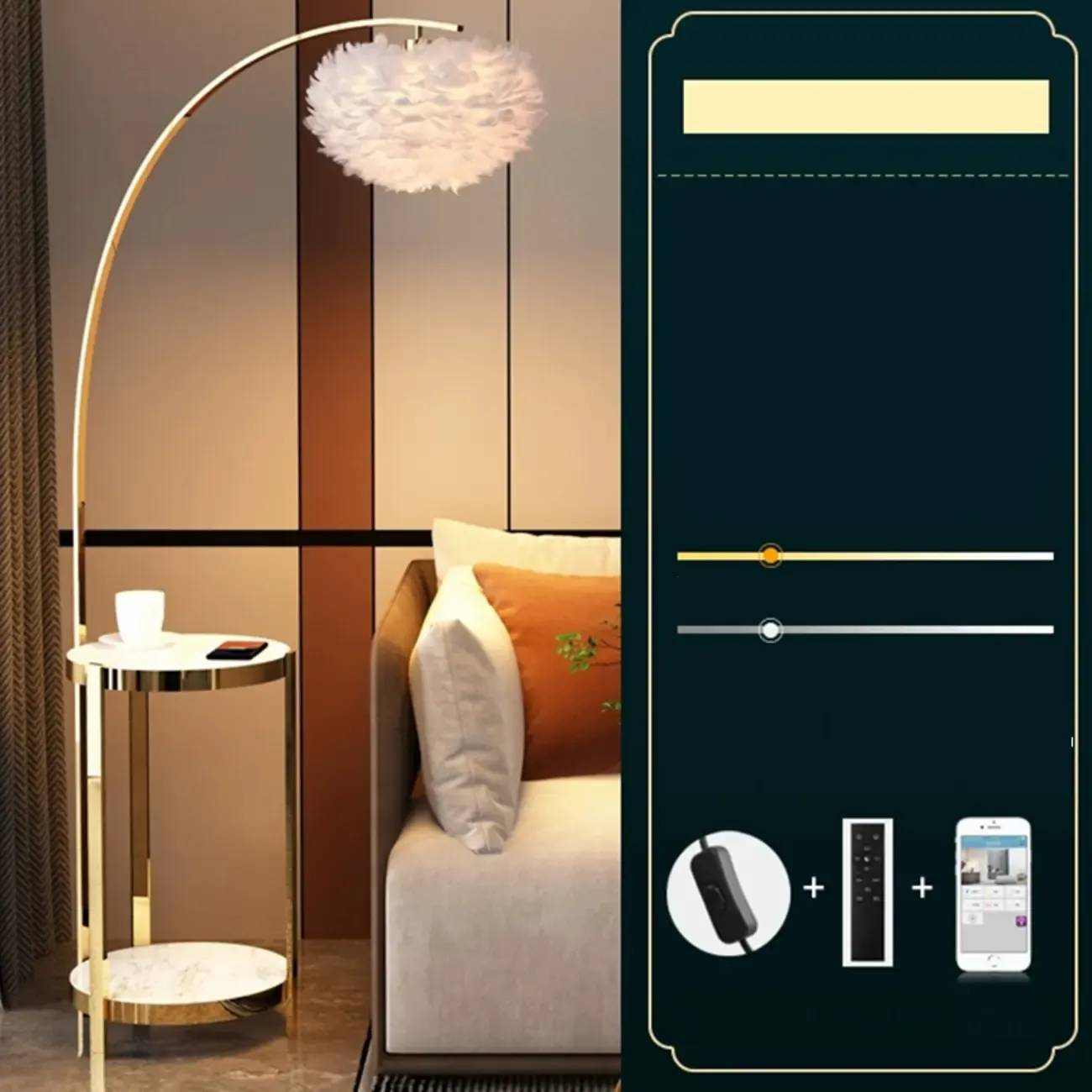 Feather Floor Lamp with Shelves for Living Room Image - 2