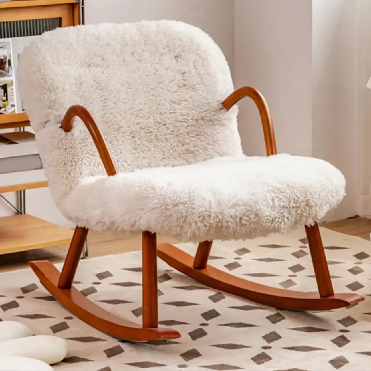Wood Upholstered Track Arms Rocking Chair Optional Ottoman Image - 11
