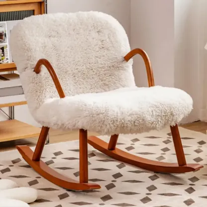 Wood Upholstered Track Arms Rocking Chair Optional Ottoman Image - 11